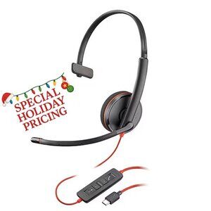 Poly Blackwire 3210 Monaural USB-C Headset +USB-C/A Adapter Bulk 8X214A6 (NEW)
